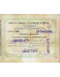 SOC. PEL COMMERCIO E LAVORAZIONE METALLI - 700 AZIONI GENOVA 1909