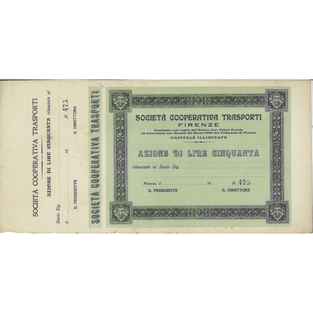 SOC. COOPERATIVA TRASPORTI - AZIONE FIRENZE 1909