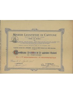 MINIERE LIGNITIFERE DI CAPITONE CERTIFICATO DI AZIONI ROMA 1918