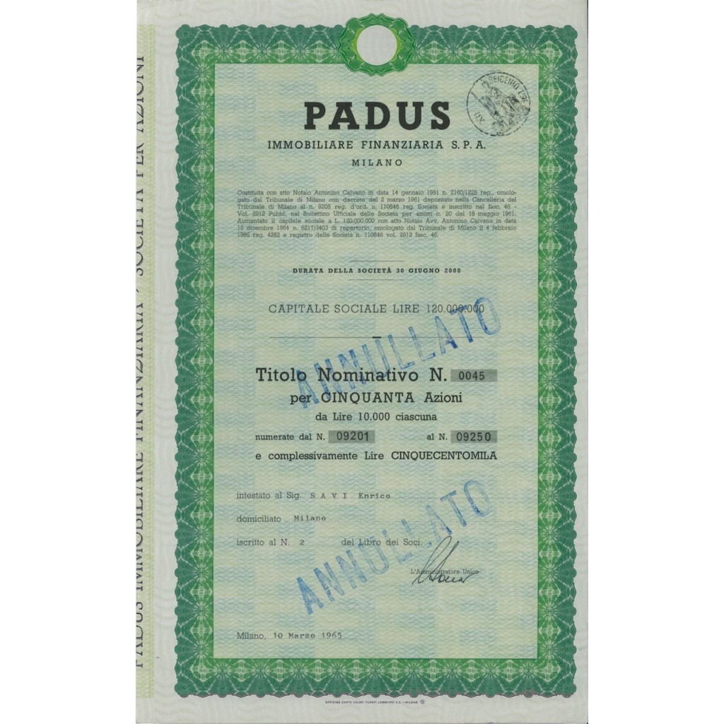 PADUS - 50 AZIONI MILANO 1965