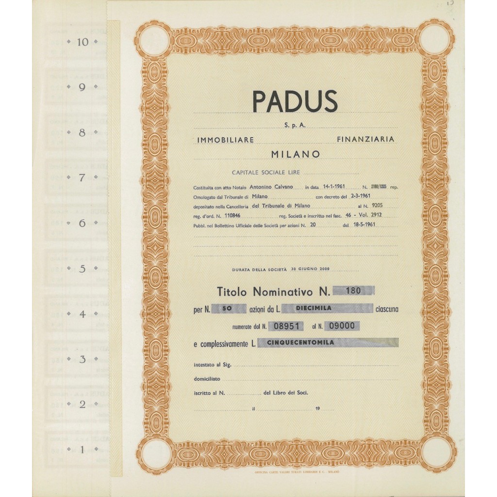PADUS - 50 AZIONI MILANO 1961