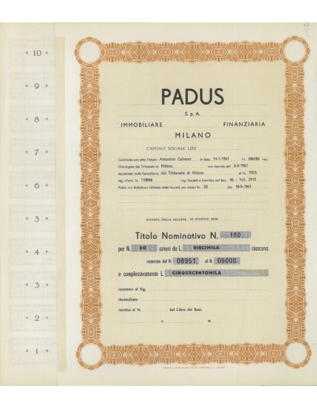 PADUS - 50 AZIONI MILANO 1961