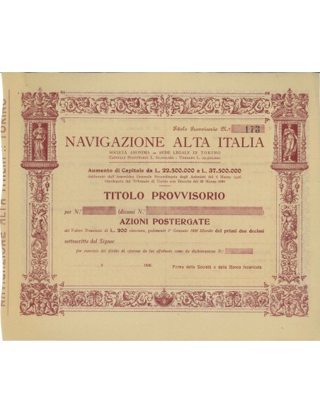 NAVIGAZIONE ALTA ITALIA - AZIONI - TORINO 1926