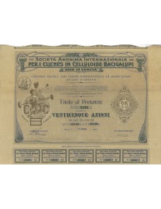SOC. ANON. INT. CLICHES CELLULOIDE BACIGALUPI - 25 AZIONI GENOVA 1907