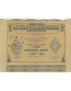 SOC. ANON. INT. CLICHES CELLULOIDE BACIGALUPI - 50 AZIONI GENOVA 1907