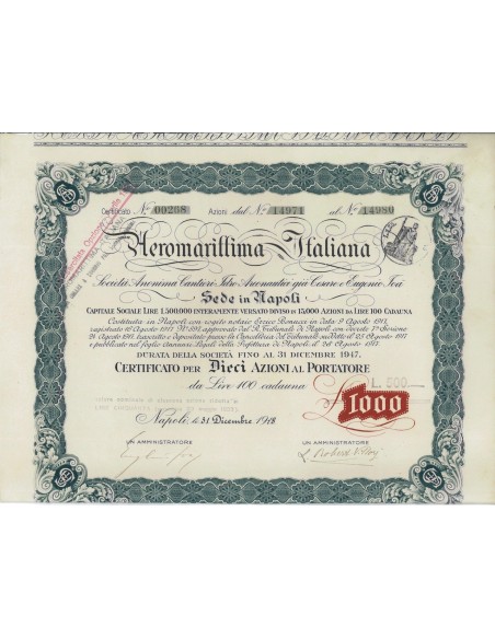 AEROMARITTIMA ITALIANA - 10 AZIONI NAPOLI 1918