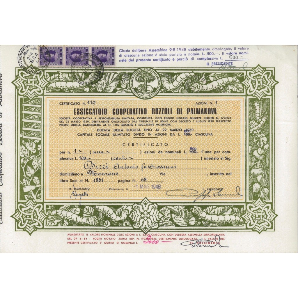 ESSICCATOIO COOP. BOZZOLI DI PALMANOVA - 1 AZIONE 1948