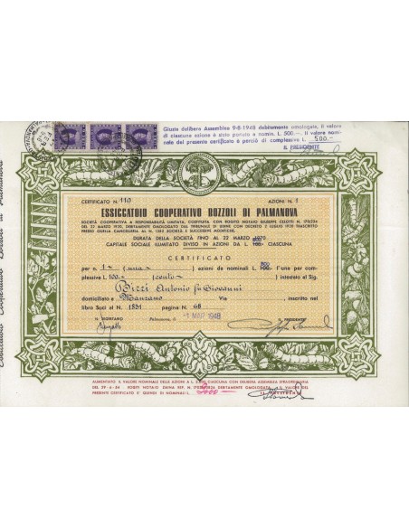 ESSICCATOIO COOP. BOZZOLI DI PALMANOVA - 1 AZIONE 1948