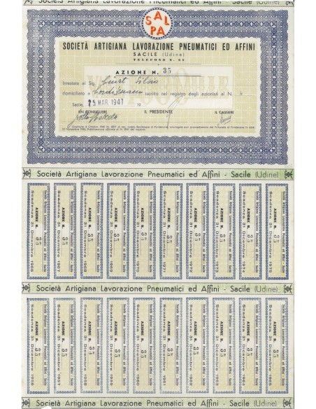 SOC. ART. LAVORAZIONE PNEUMATICI ED AFFINI - 1 AZIONE SACILE 1947