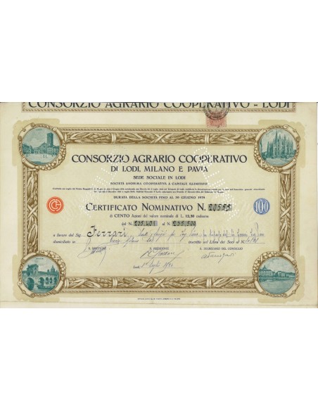 CONSORZIO AGRARIO COOP. LODI MILANO PAVIA - 100 AZIONI LODI 1924
