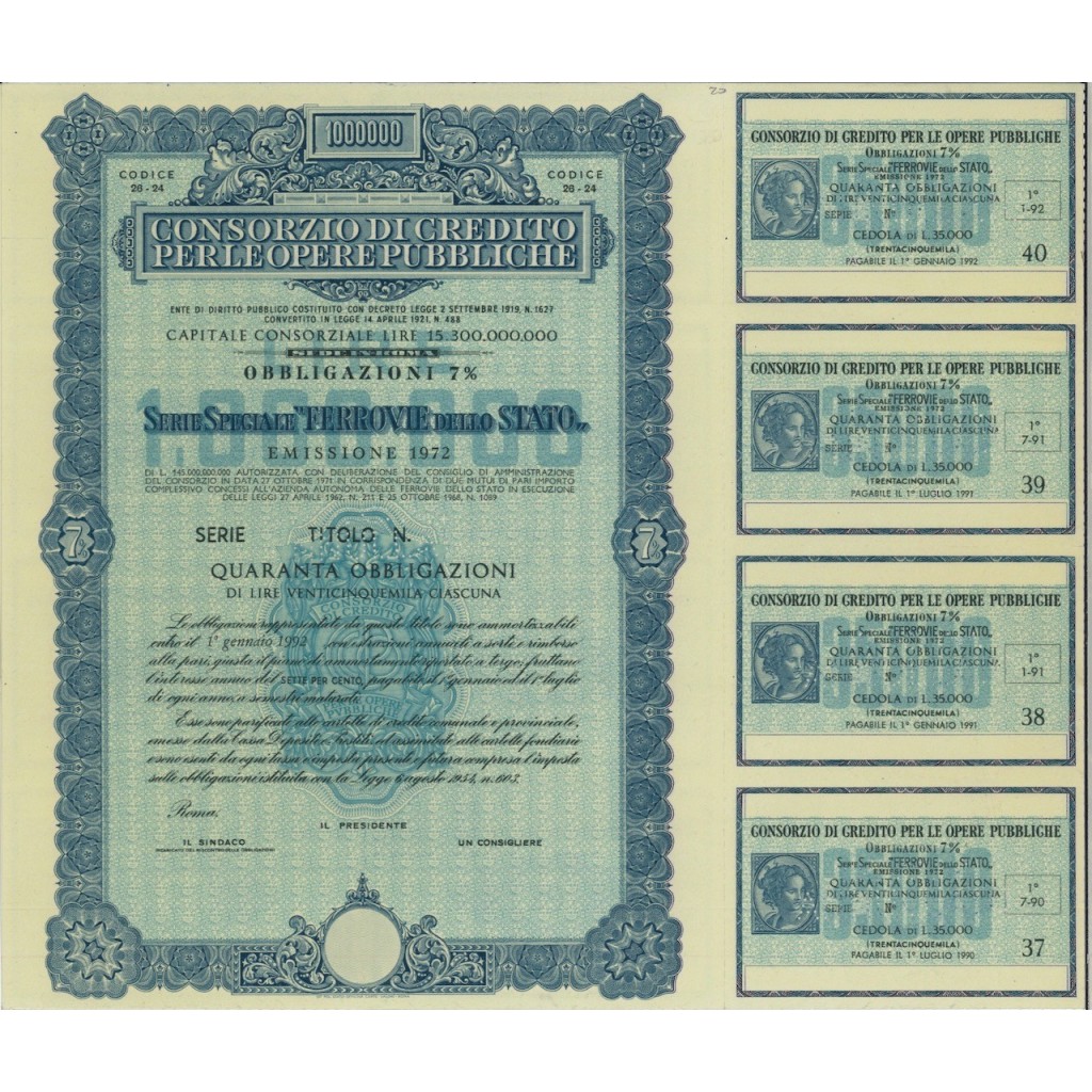 CONS. DI CREDITO PER LE OPERE PUBBLICHE 40 OBB. ROMA 1972