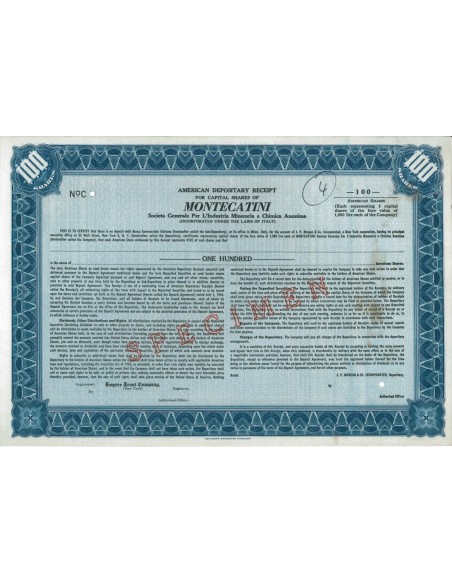 AMERICAN DEPOSITARY RECEIPT 100 STOCKS OF MONTECATINI
