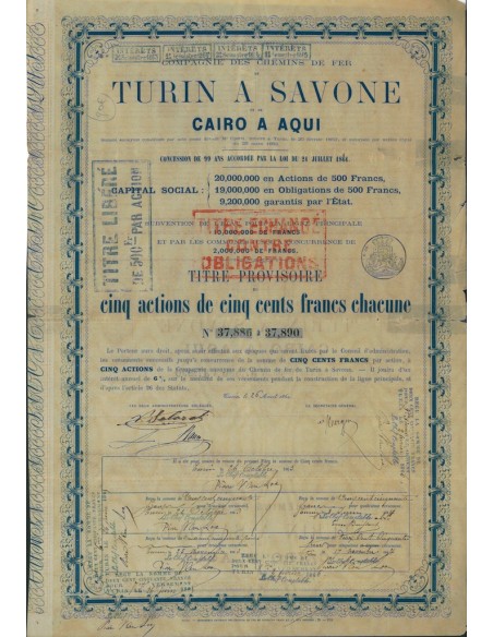 TURIN A SAVONE CAIRO A AQUI AZIONE DI FONDAZIONE TORINO 1862