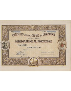 PRESTITO DELLA CITTA' DI CREMONA - OBBLIGAZIONE 1949