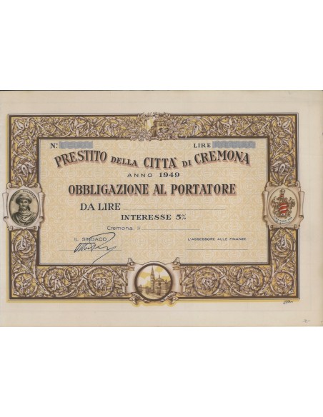 PRESTITO DELLA CITTA' DI CREMONA - OBBLIGAZIONE 1949