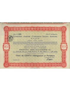 COMP. ALBANESE COSTR. SOC.ANON. 100 OBBLIGAZ. CORCIA 1950