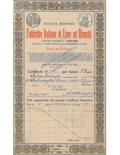 SOC. ANON. FABBRICHE ITALIANE DI LIME ED UTENSILI 75 AZIONI TORINO 1923
