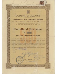 COMUNE DI MALNATE - CARTELLA 6% 1933