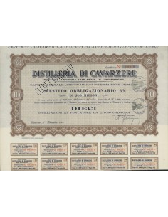 DISTILLERIE DI CAVARZERE - 10 OBBLIGAZ. CAVARZERE 1949