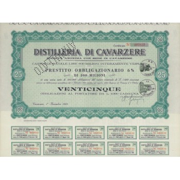 DISTILLERIE DI CAVARZERE - 25 OBBLIGAZ. CAVARZERE 1949