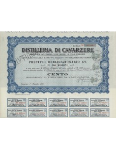 DISTILLERIE DI CAVARZERE - 100 OBBLIGAZ. CAVARZERE 1949