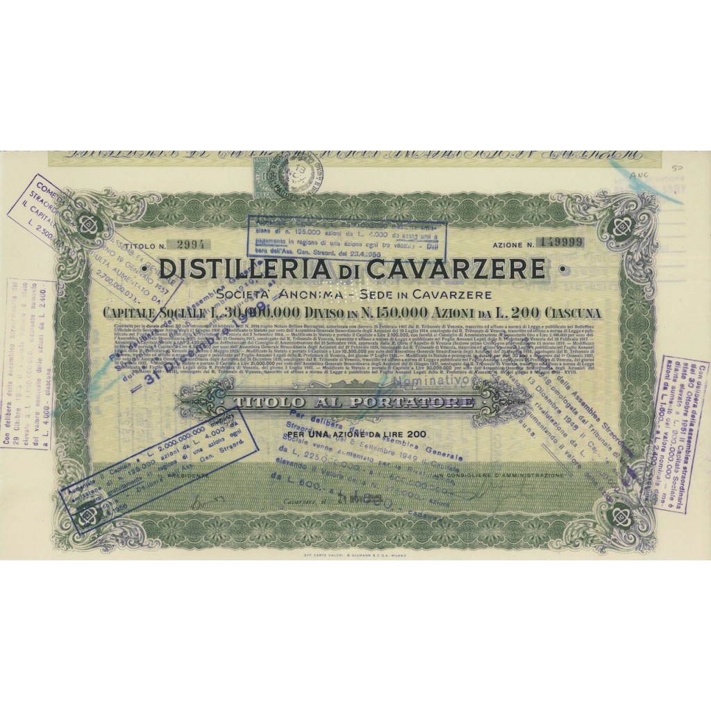 DISTILLERIE DI CAVARZERE - 1 AZIONE CAVARZIERE 1936
