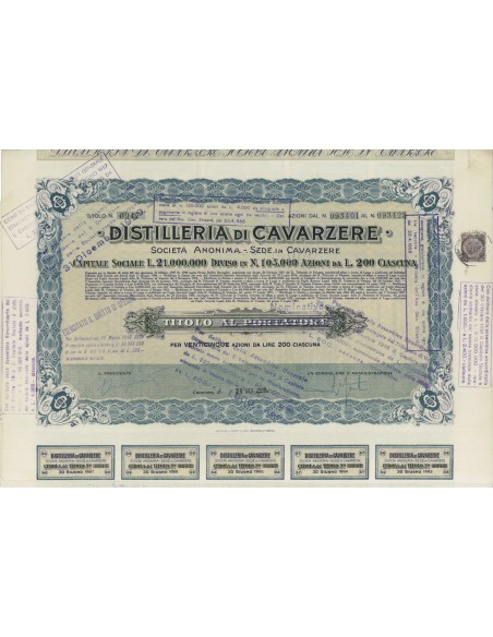 DISTILLERIE DI CAVARZERE - 25 AZIONI CAVARZIERE 1938