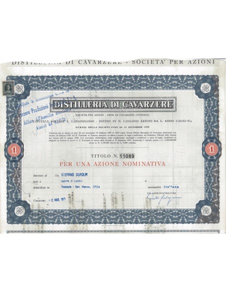 DISTILLERIE DI CAVARZERE - 1 AZIONE CAVARZERE 1971