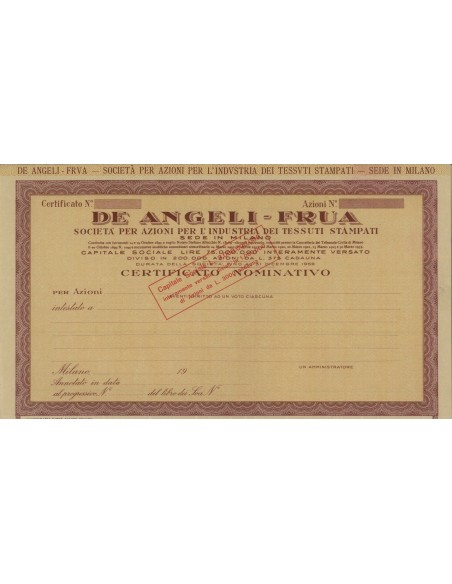 DE ANGELI - FRUA AZIONI MILANO 1899