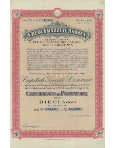 EREDI FRAZZI FU ANDREA 10 AZIONI CREMONA 1928