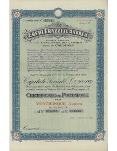 EREDI FRAZZI FU ANDREA 25 AZIONI CREMONA 1928