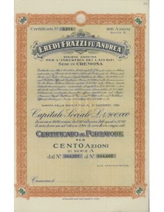EREDI FRAZZI FU ANDREA 100 AZIONI CREMONA 1928
