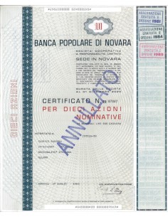 BANCA POPOLARE DI NOVARA - 10 AZIONI NOVARA 1980