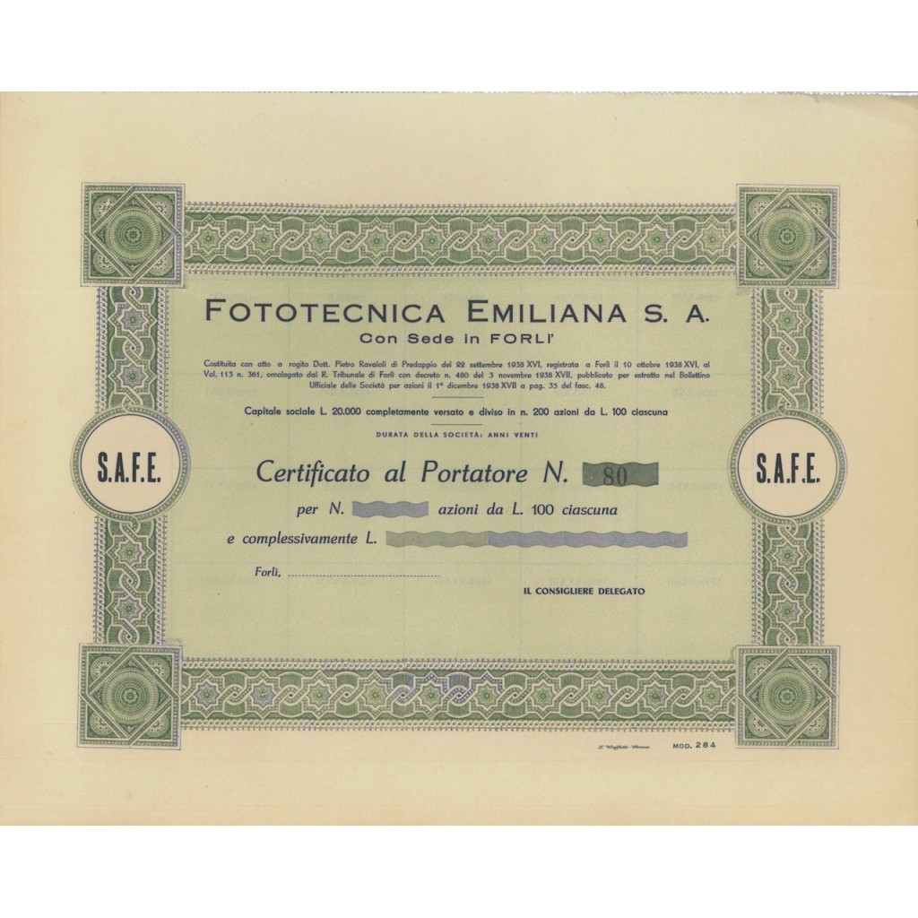 FOTOTECNICA EMILIANA SA - AZIONI FORLI' 1938