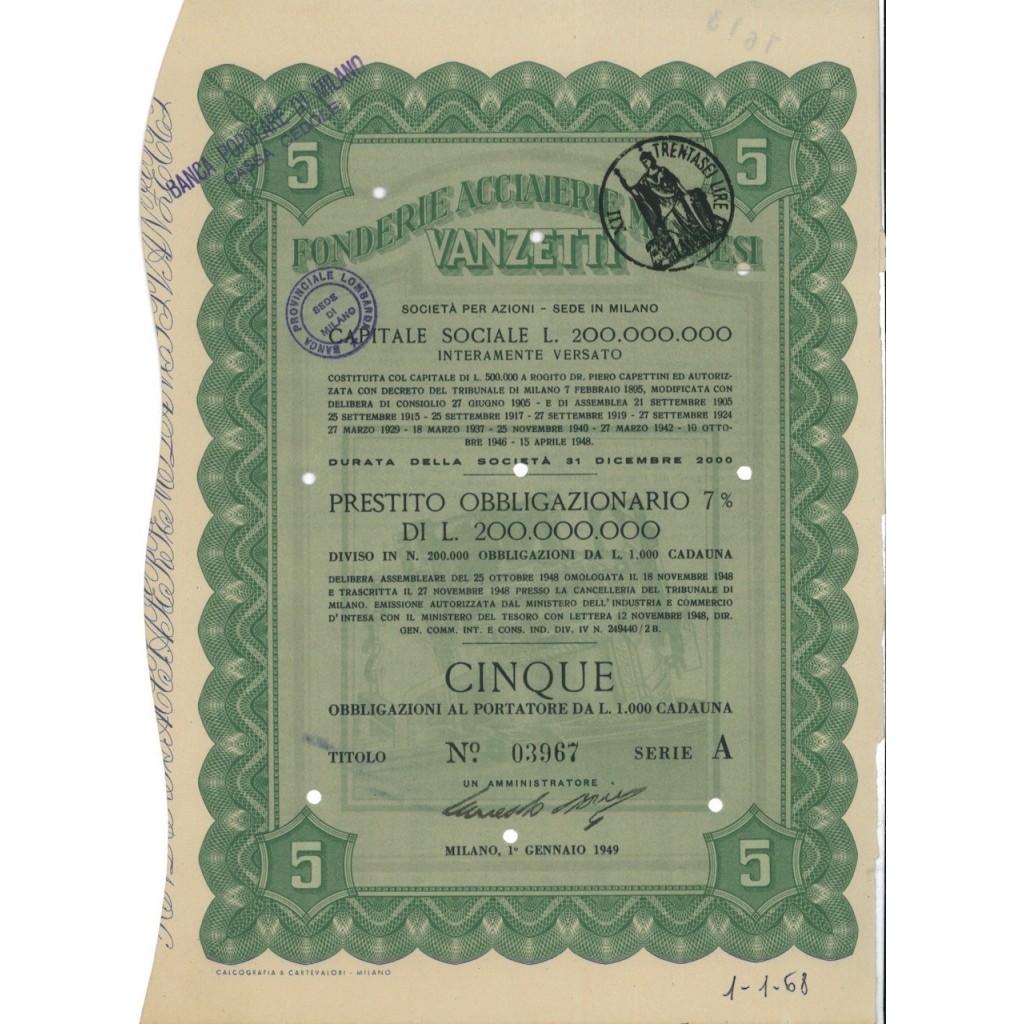 FONDERIE ACCIAIERIE MILANESI VANZETTI - 5 OBB. MILANO 1949