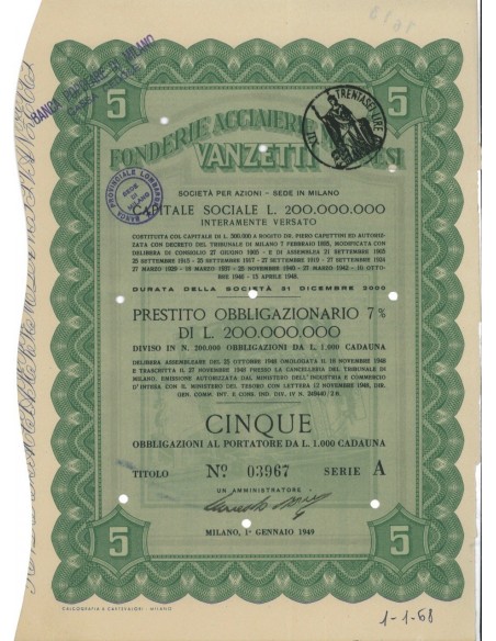 FONDERIE ACCIAIERIE MILANESI VANZETTI - 5 OBB. MILANO 1949