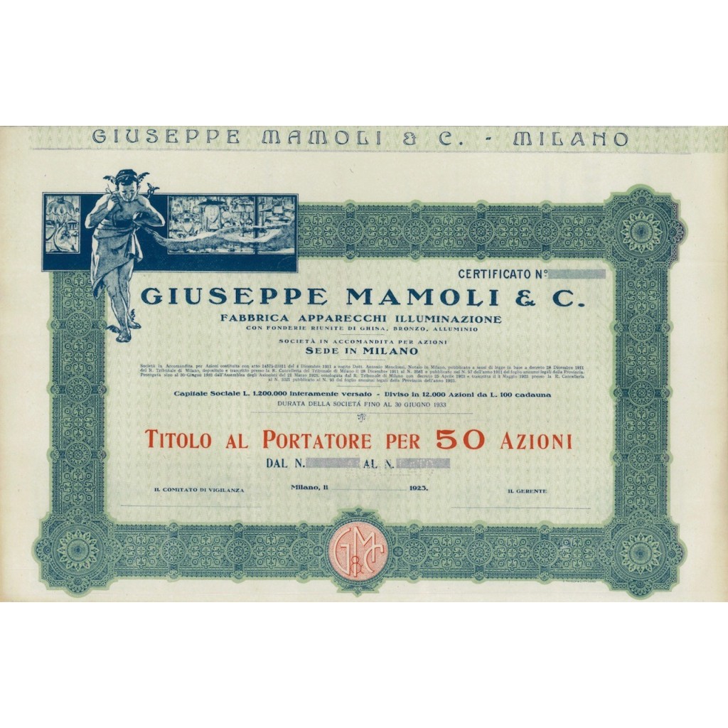 GIUSEPPE MAMOLI E C. - 50 AZIONI MILANO 1923