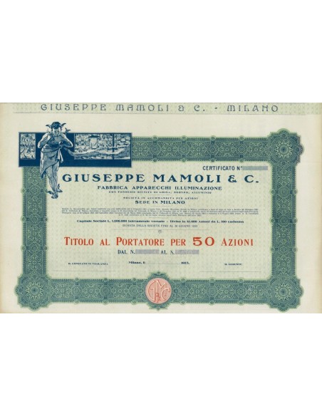 GIUSEPPE MAMOLI E C. - 50 AZIONI MILANO 1923