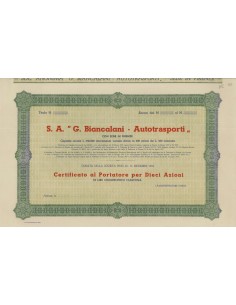 S.A. G. BIANCALANI AUTOTRASPORTI - 10 AZIONI FIRENZE 1937