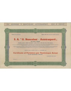 S.A. G. BIANCALANI AUTOTRASPORTI - 25 AZIONI FIRENZE 1937