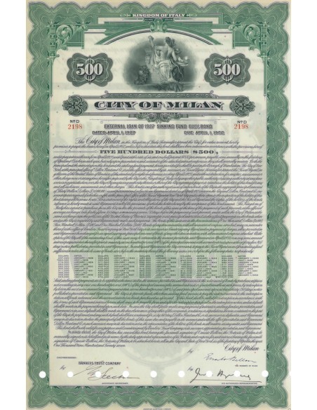 CITY OF MILAN 1 OBBLIGAZIONE DA 500$ MILANO 1927