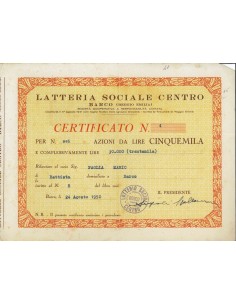 LATTERIA SOCIALE CENTRO - 6 AZIONI BARCO 1950