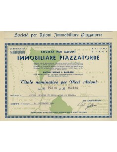 IMMOBILIARE PIAZZATORRE - 10 AZIONI - PIAZZATORRE 1949