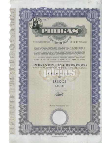 PIBIGAS - 10 AZIONI - MILANO 1954