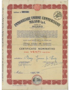 IMM. UNIONE COMM. MILANO SPA - 20 AZIONI MILANO 1954