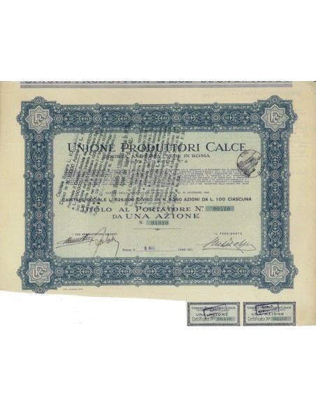 UNIONE PRODUTTORI DI CALCE - UNA AZIONE ROMA 1934
