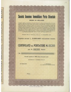 SOC. ANON. IMMOBILIARE PORTA ORIENTALE - AZIONI MILANO 1922