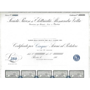 SOC. PAVESE ELETTRICITA' A. VOLTA - 5 AZIONI PAVIA 1907