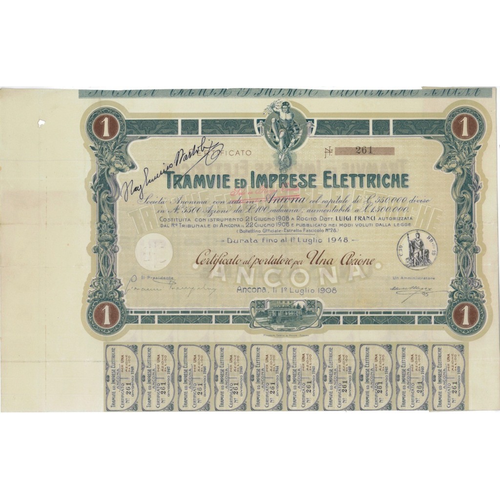 TRAMVIE ED IMPRESE ELETTRICHE - UNA AZIONE ANCONA 1908