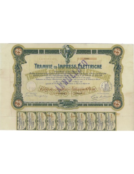 TRAMVIE ED IMPRESE ELETTRICHE - 25 AZIONI ANCONA 1908